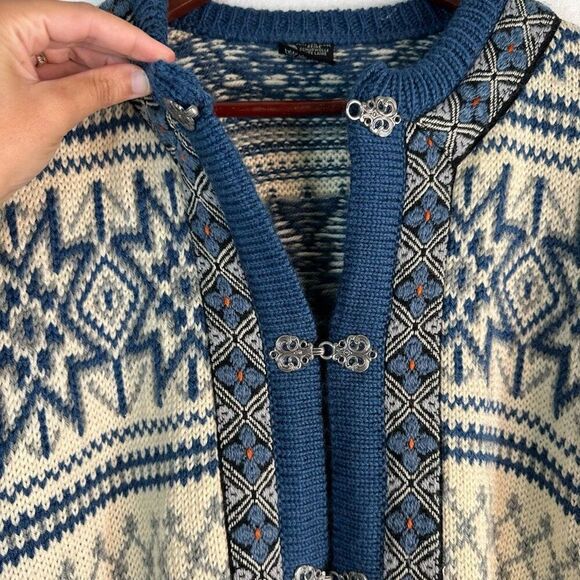Vintage 90s Dale of Norway Nordic Blue Fair Isle Knit Cardigan Sweater Small - Picture 5 of 8